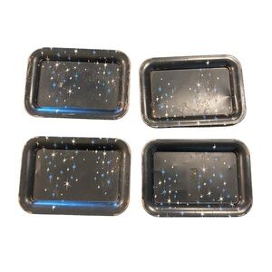 vintage 60s set of metal tole paired starburst trays trinket or tip/ bill trays
